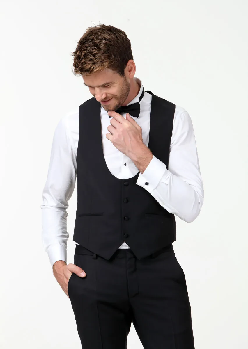 Black Slim Fit Butterfly Collar Classical Waistcoat - 3