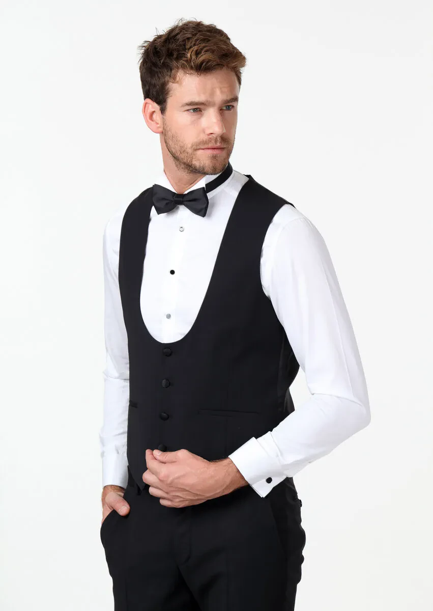 Black Slim Fit Butterfly Collar Classical Waistcoat - 4