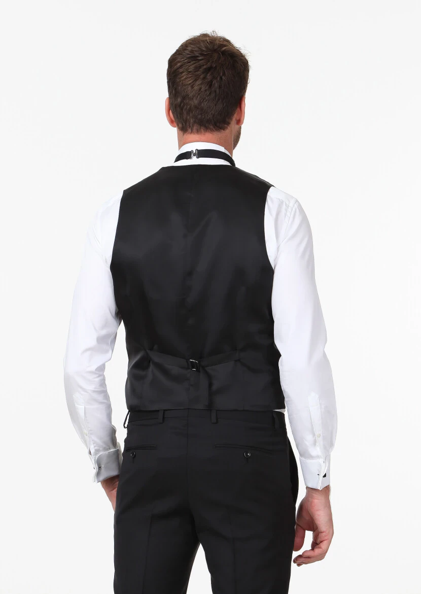 Black Slim Fit Butterfly Collar Classical Waistcoat - 5