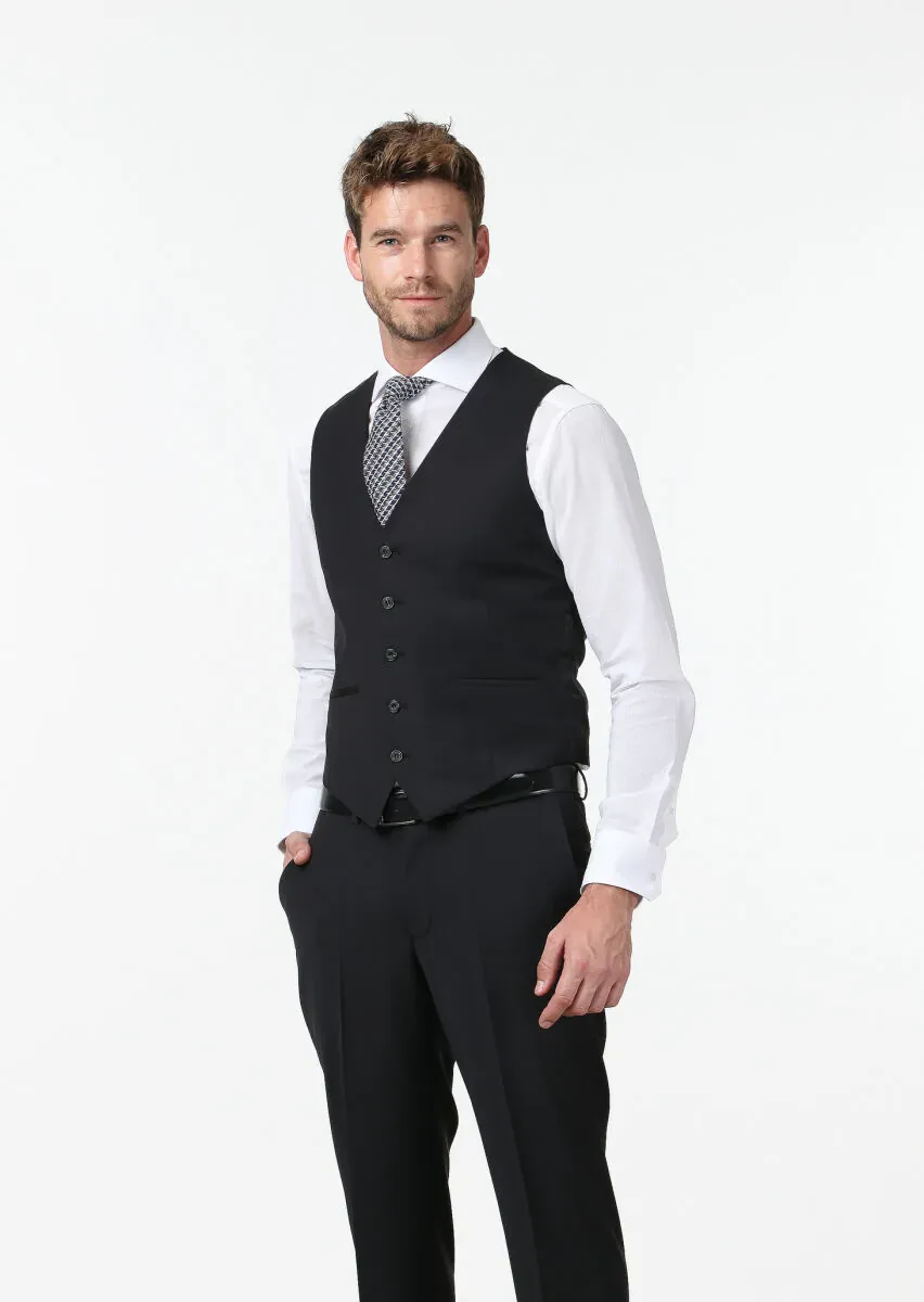 Black Slim Fit Butterfly Collar Classical Waistcoat - 1