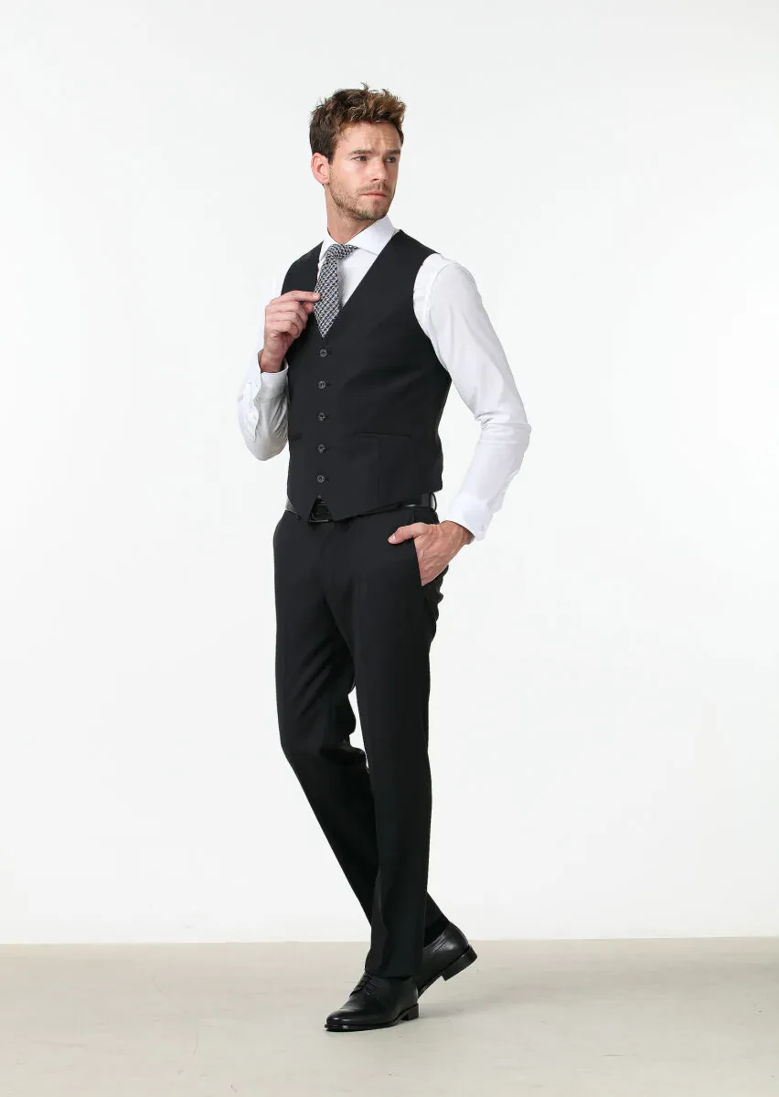 Black Slim Fit Butterfly Collar Classical Waistcoat - 2