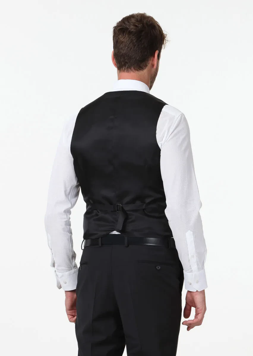 Black Slim Fit Butterfly Collar Classical Waistcoat - 4