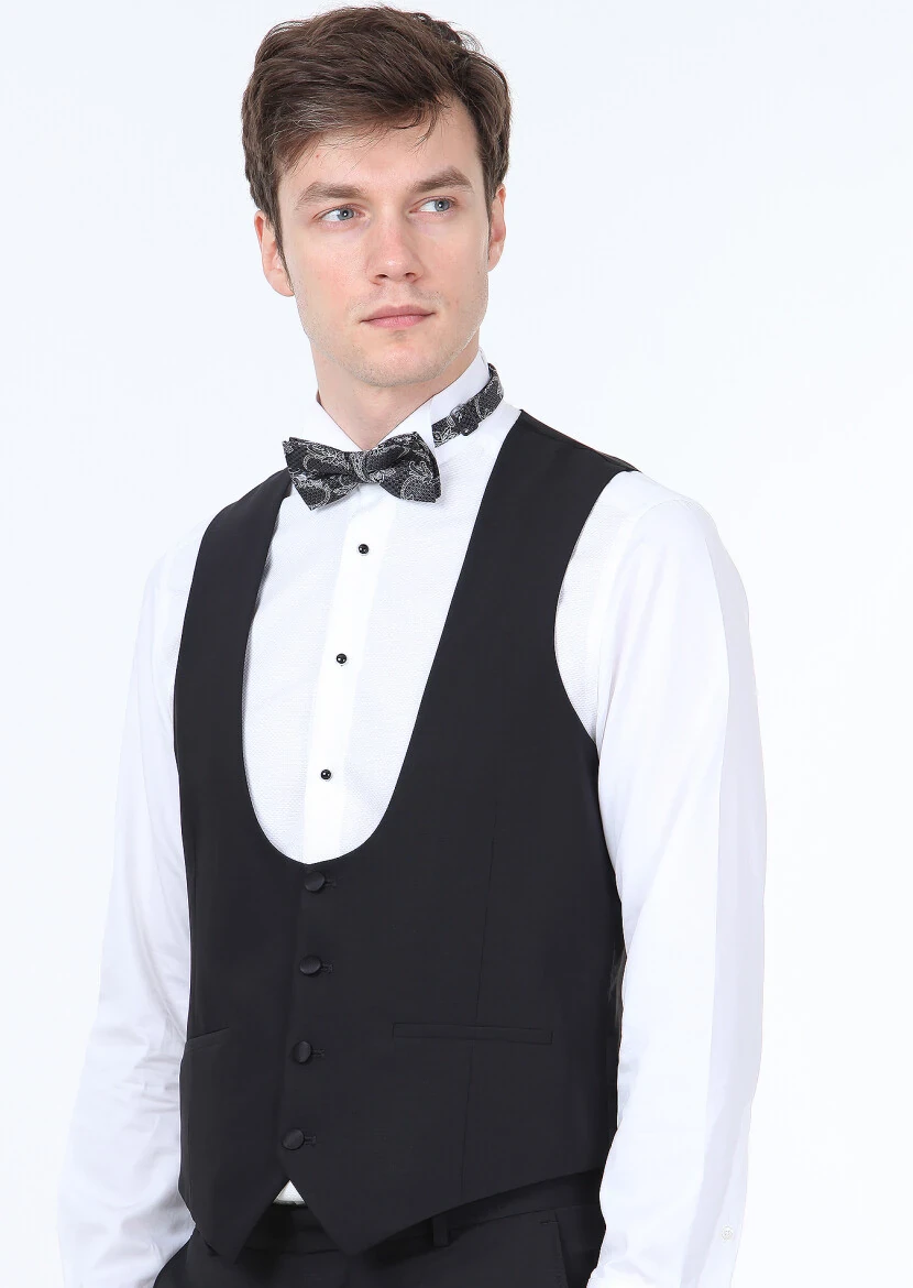 Black Slim Fit Butterfly Collar Classical Waistcoat - RAMSEY