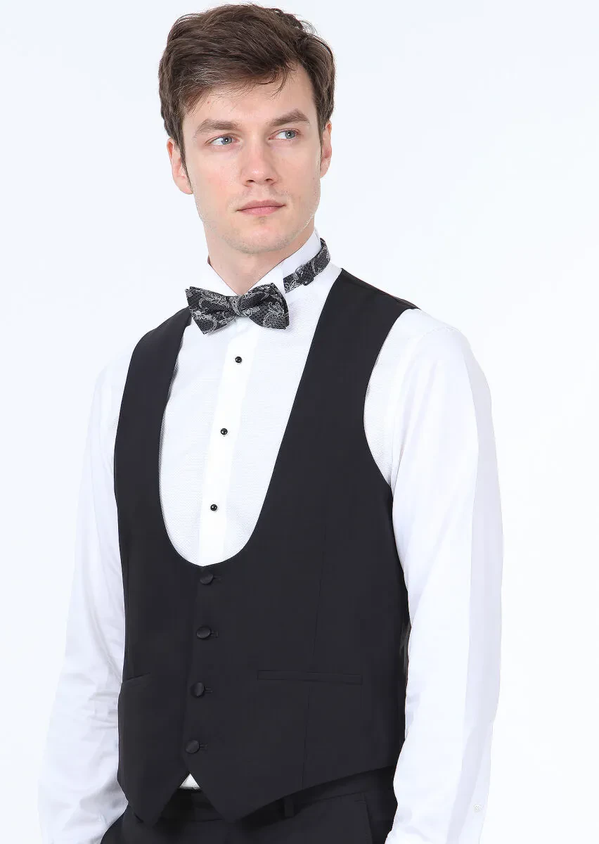 Black Slim Fit Butterfly Collar Classical Waistcoat - 1