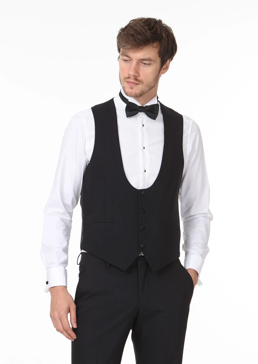 Black Slim Fit Butterfly Collar Classical Waistcoat - RAMSEY