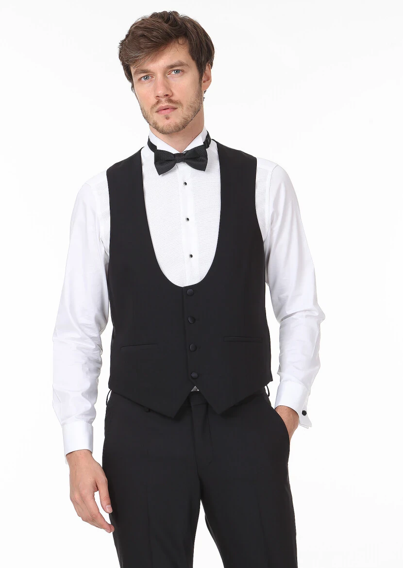 Black Slim Fit Butterfly Collar Classical Waistcoat - RAMSEY
