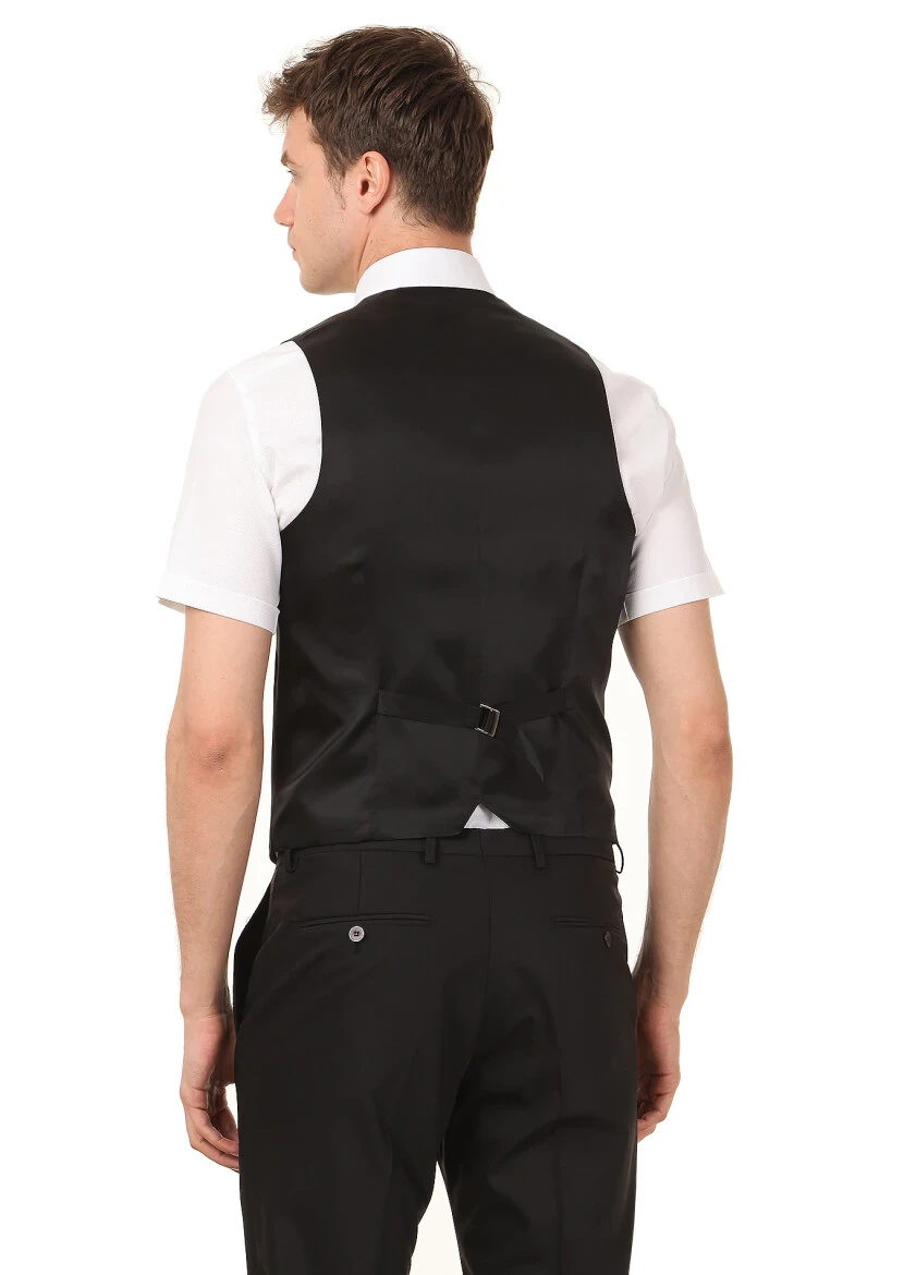 Black Slim Fit Butterfly Collar Classical Waistcoat - 4