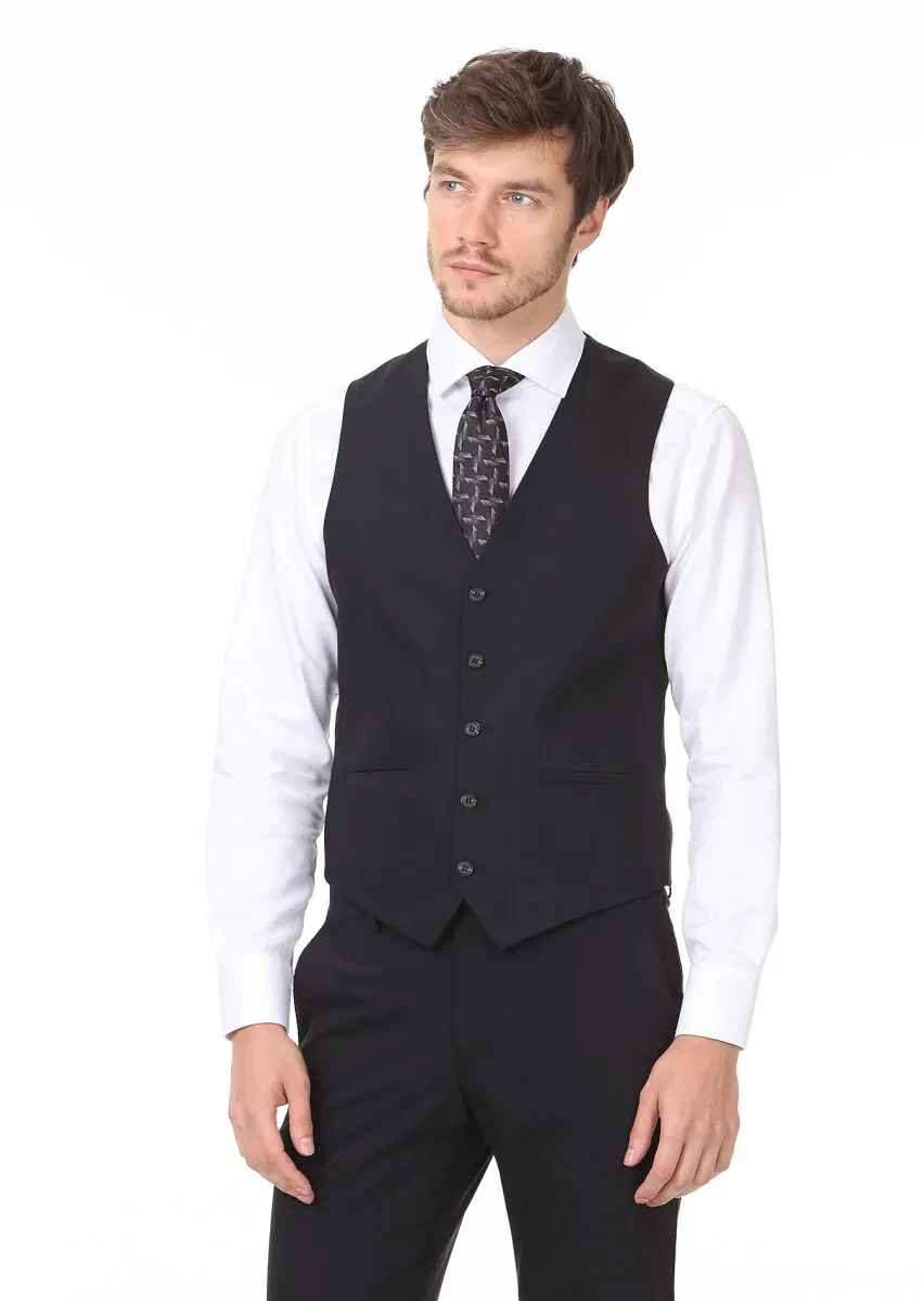 Black Slim Fit Butterfly Collar Classical Waistcoat - 3