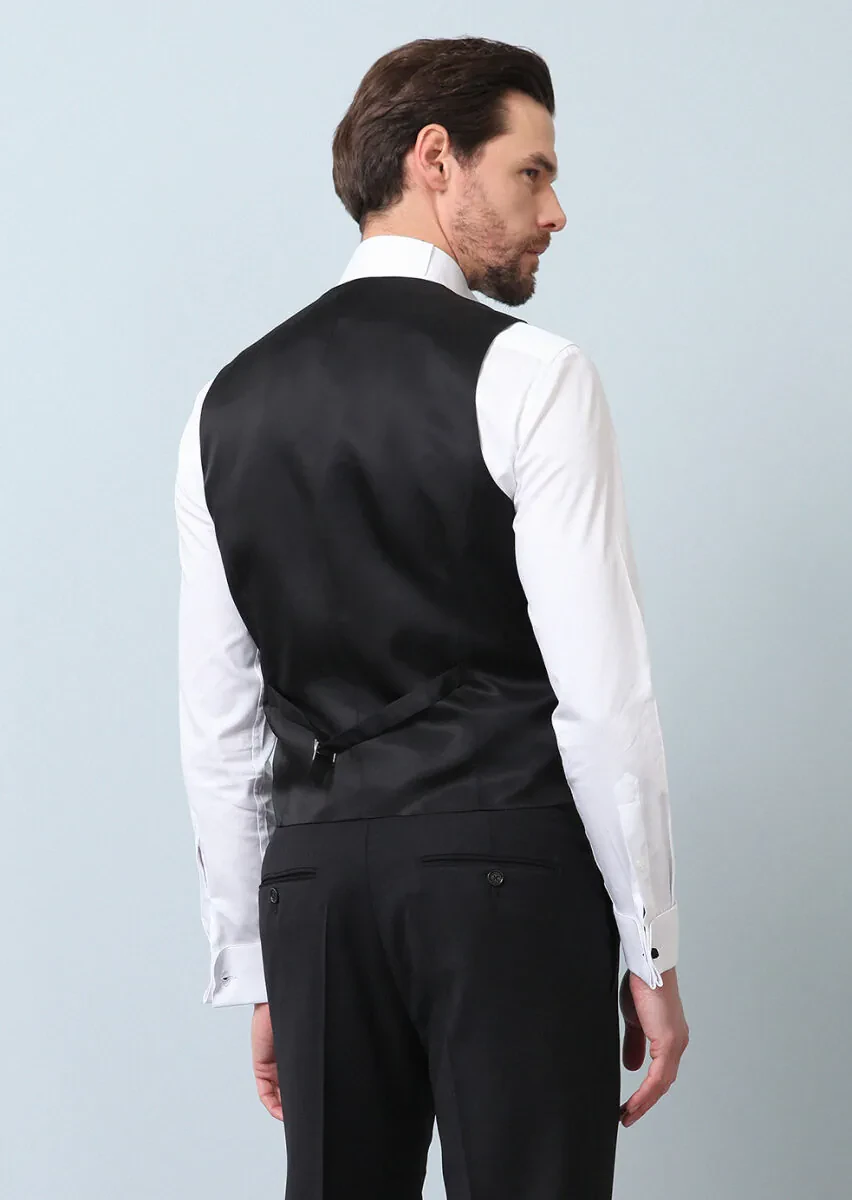 Black Slim Fit Butterfly Collar Classical Waistcoat - 5
