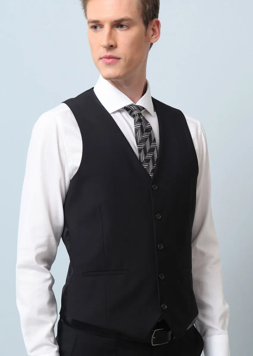 Black Slim Fit Butterfly Collar Classical Waistcoat - 3
