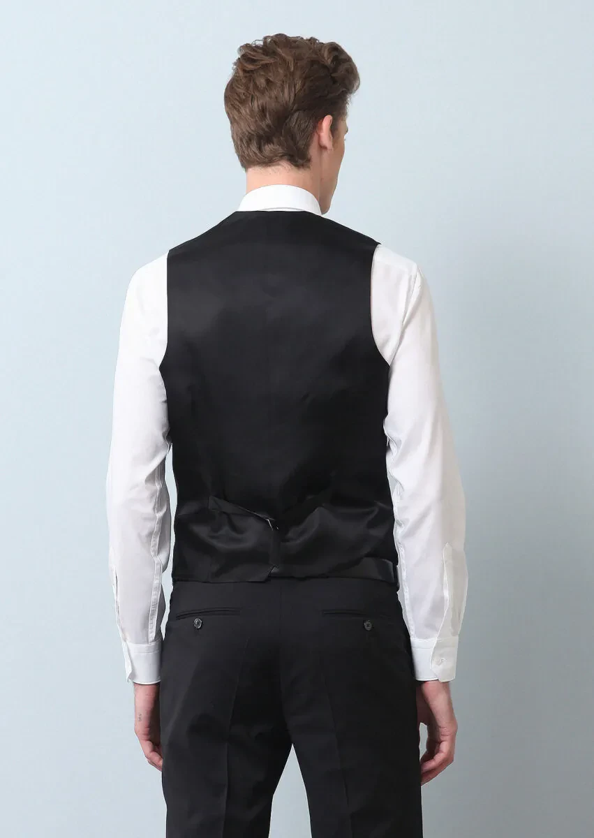 Black Slim Fit Butterfly Collar Classical Waistcoat - 5