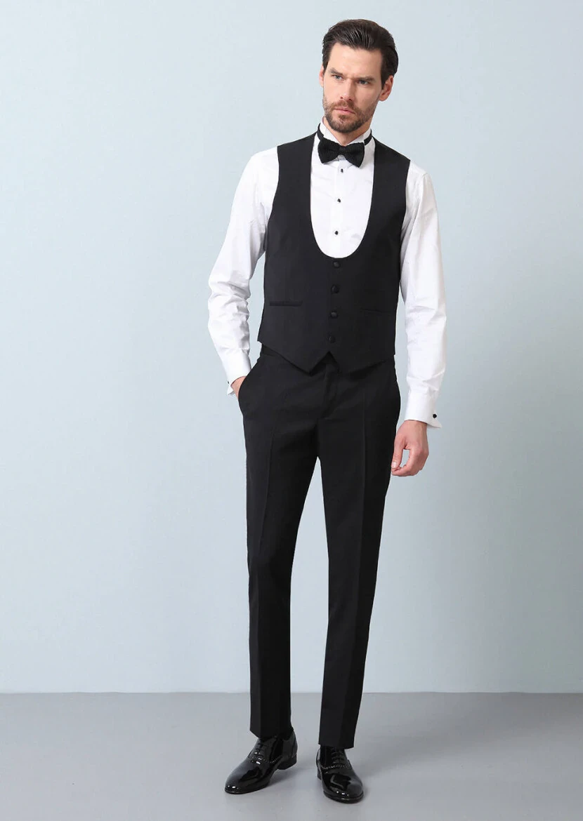 Black Slim Fit Butterfly Collar Classical Waistcoat - RAMSEY