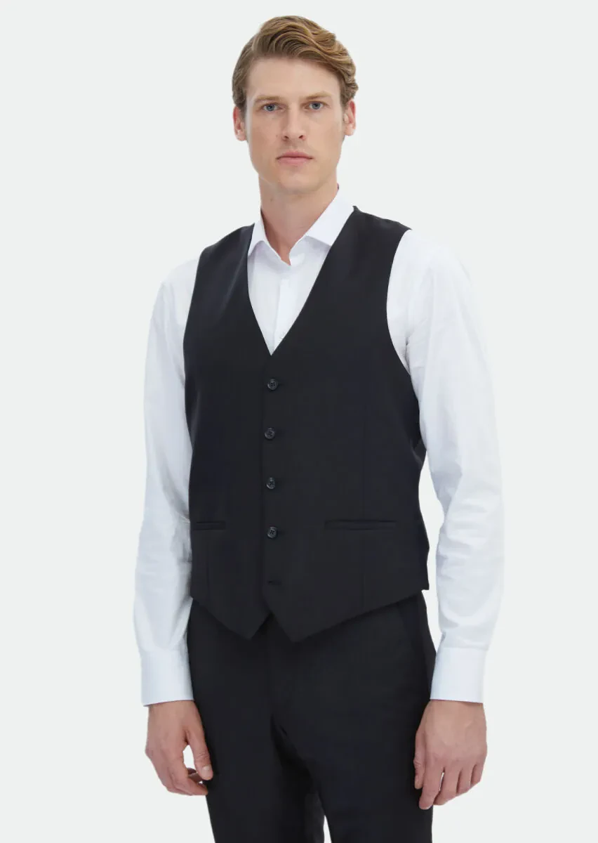 Black Slim Fit Butterfly Collar Classical Waistcoat - 1