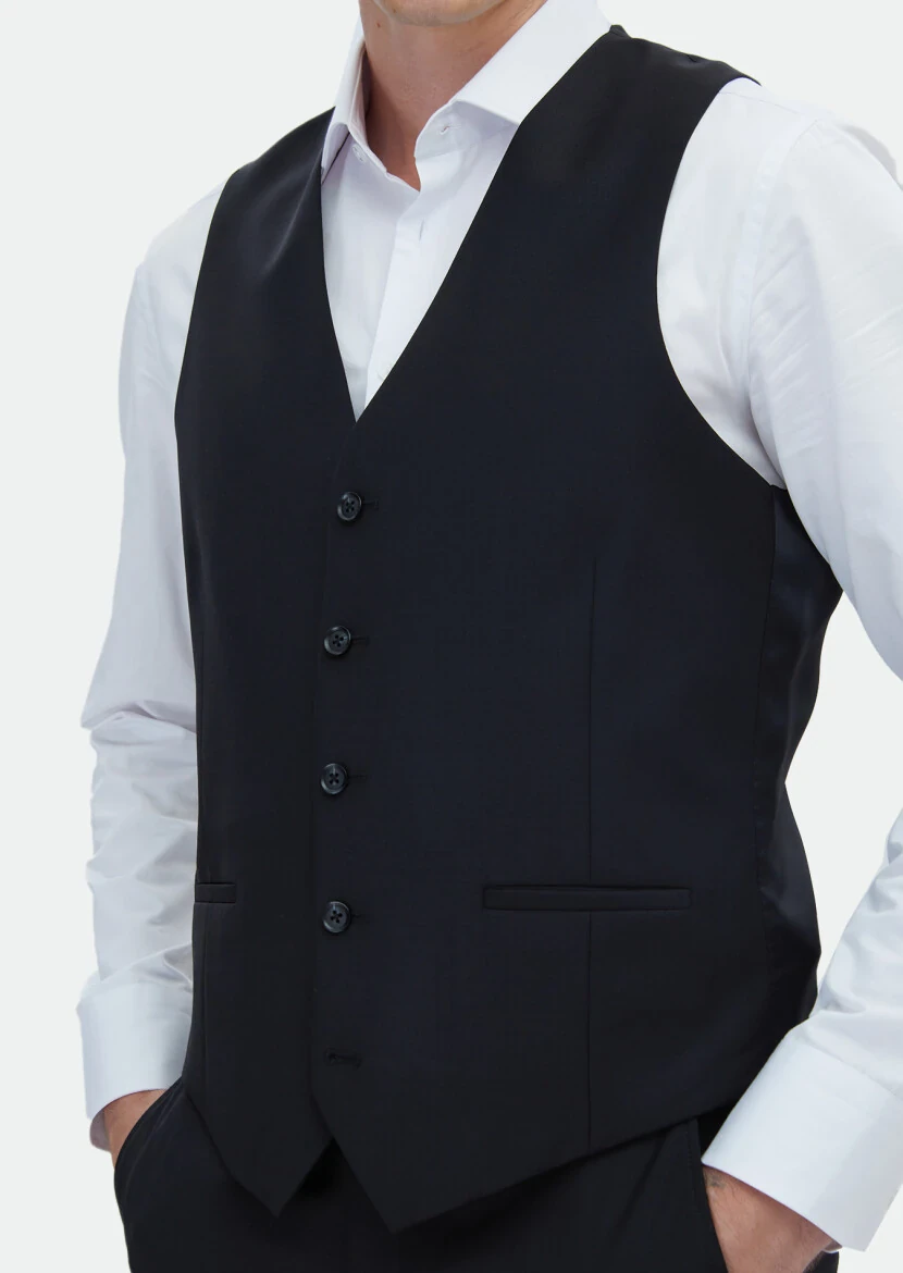 Black Slim Fit Butterfly Collar Classical Waistcoat - 4