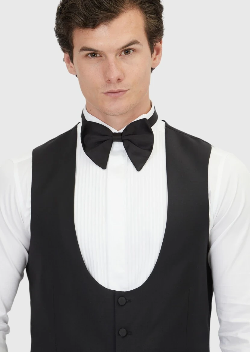 Black Slim Fit Butterfly Collar Classical Waistcoat - 3