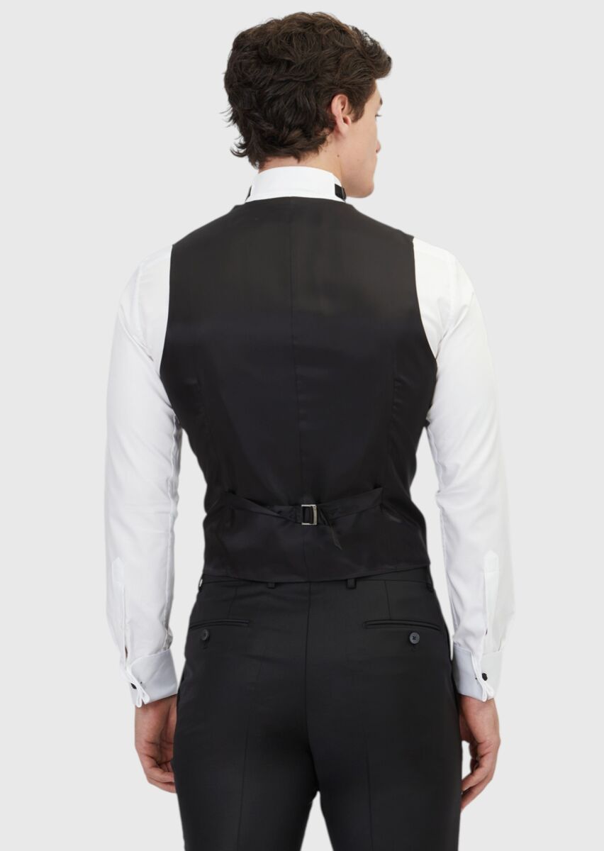 Black Slim Fit Butterfly Collar Classical Waistcoat - 5