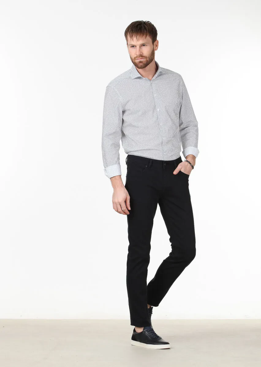 Black Slim Fit Denim Cotton Blended Trousers - 1