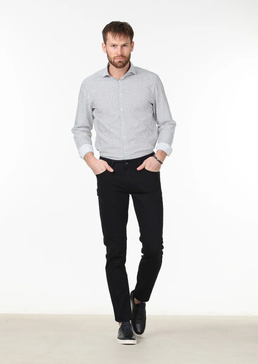 Black Slim Fit Denim Cotton Blended Trousers - 2