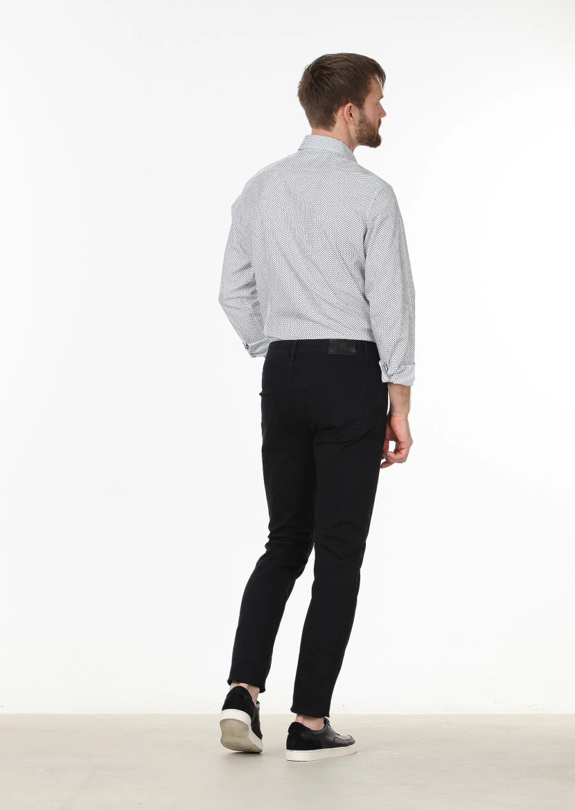 Black Slim Fit Denim Cotton Blended Trousers - 4
