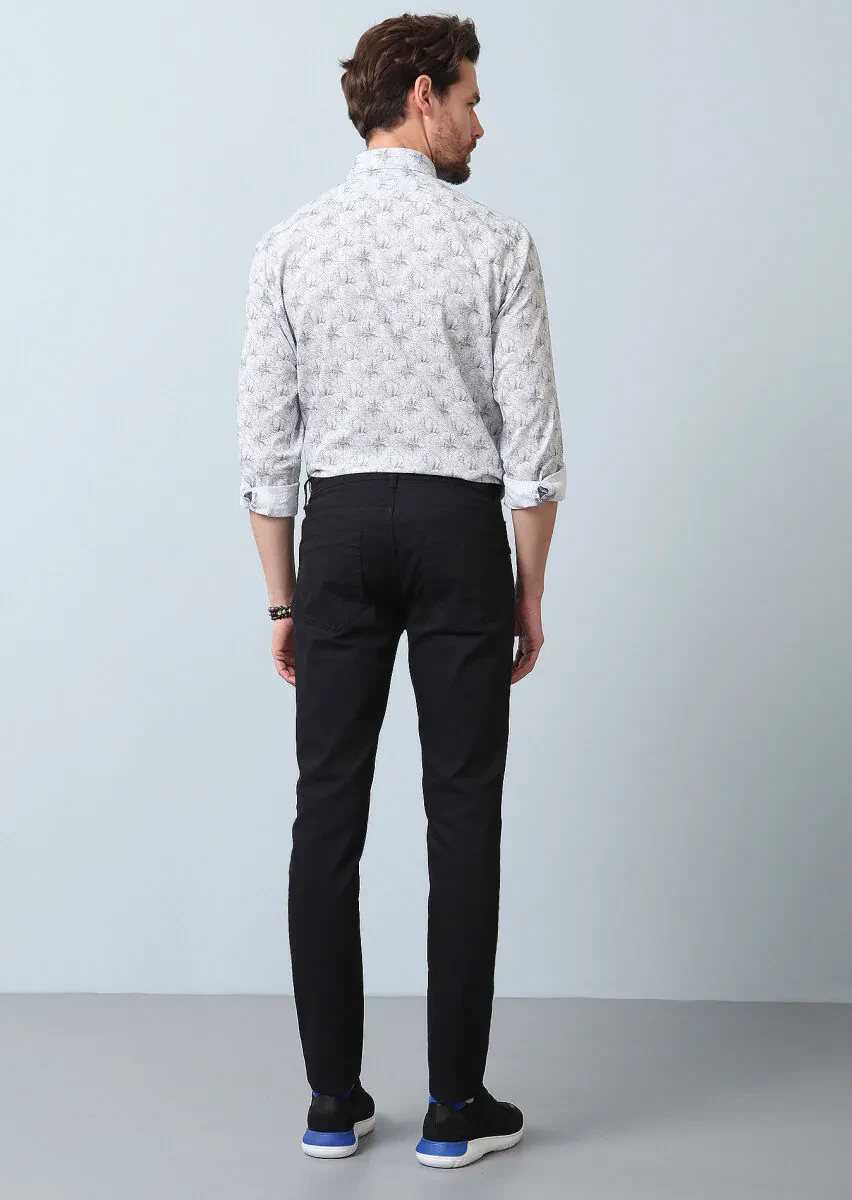 Black Slim Fit Denim Cotton Blended Trousers - 5