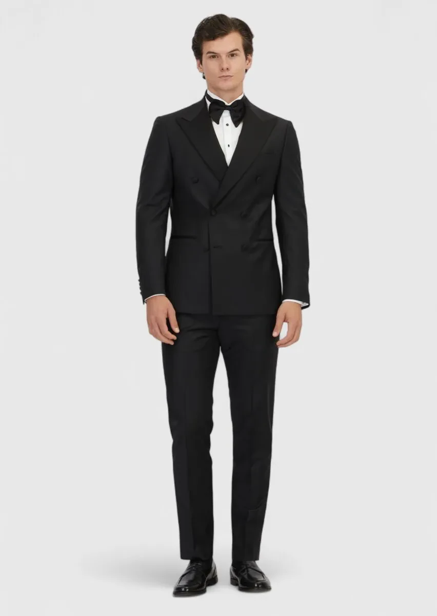 Black Slim Fit Double Breasted Collar Weaving Tuxedo - 2
