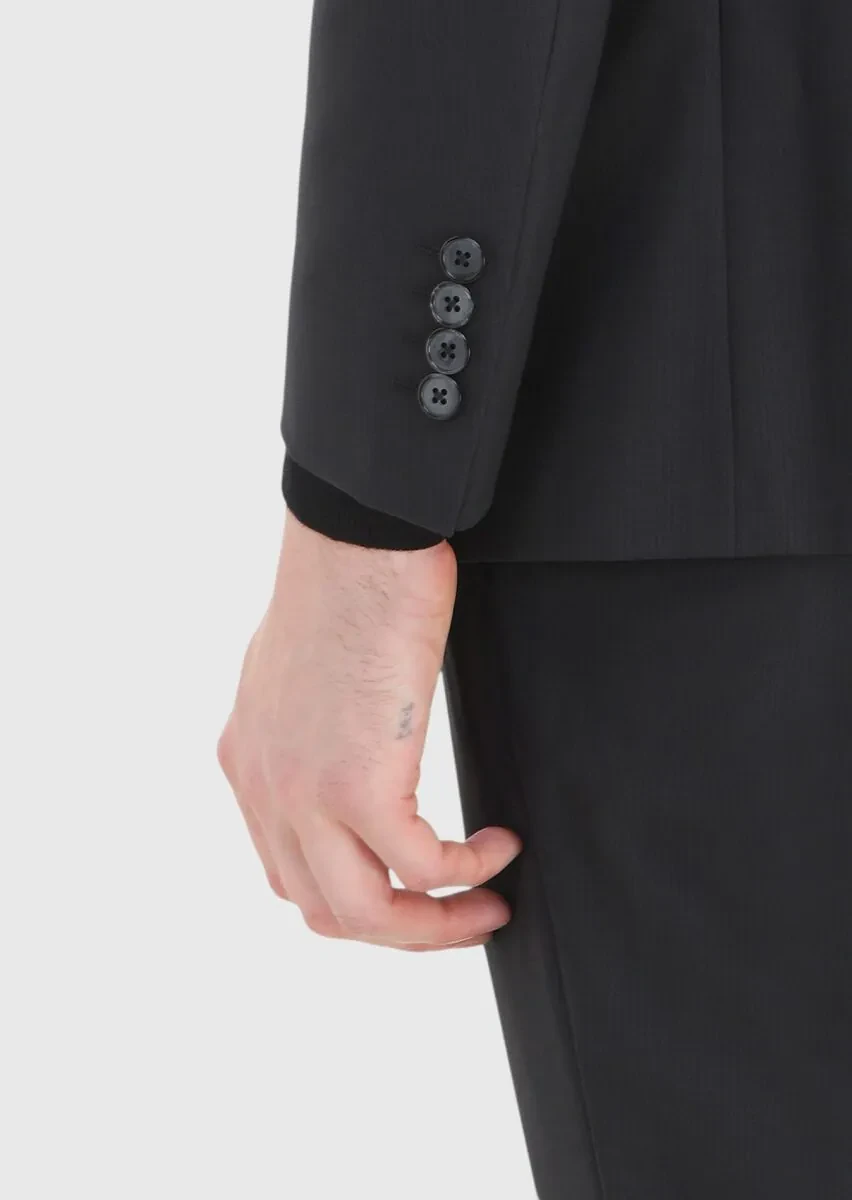 Black Striped Modern Fit 100% Wool Suit - 5