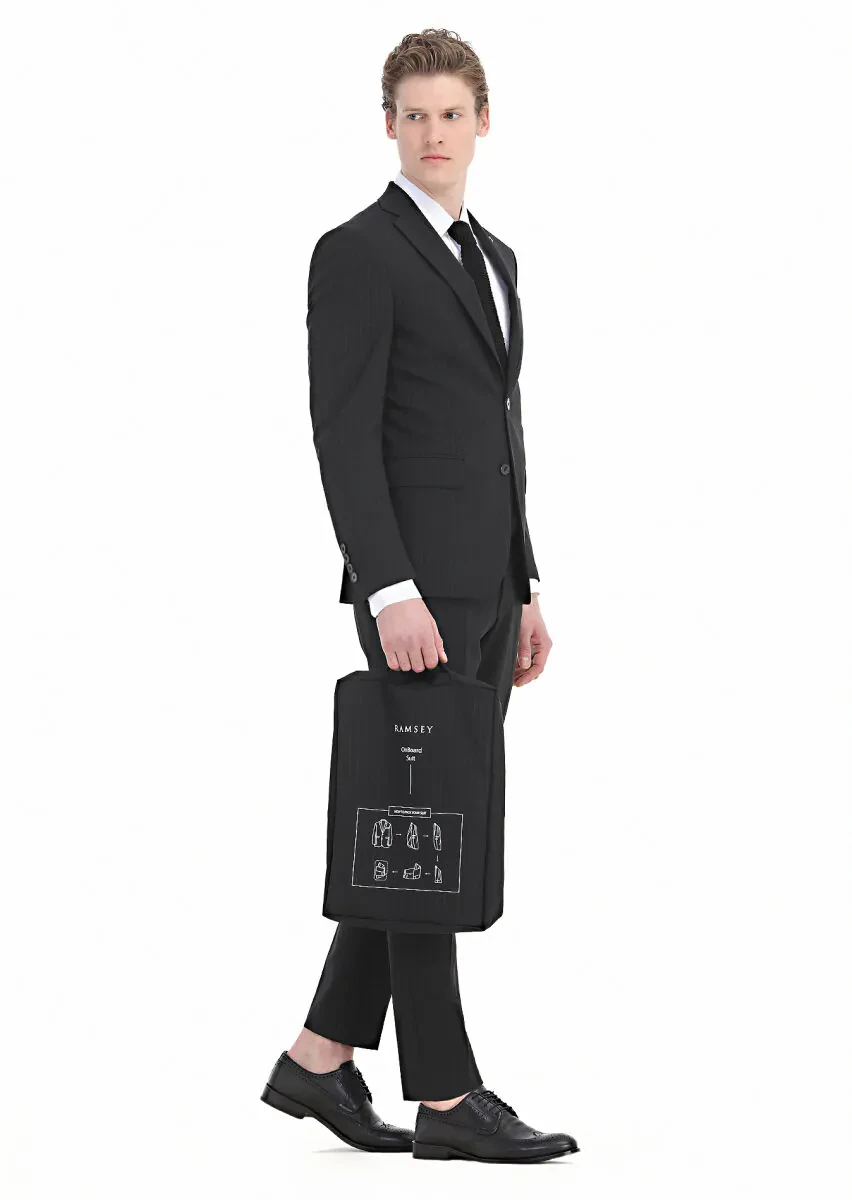 Black Striped Modern Fit Wool Blended Suit - 2
