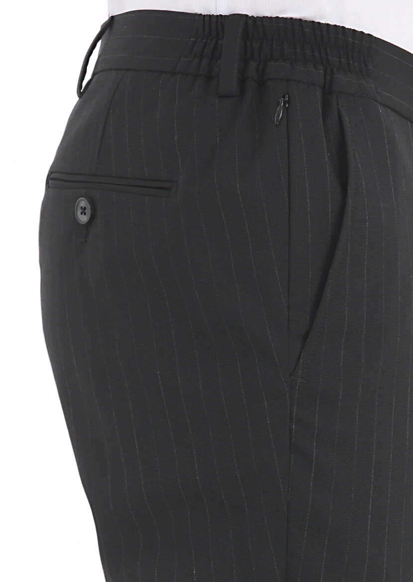 Black Striped Modern Fit Wool Blended Suit - 8