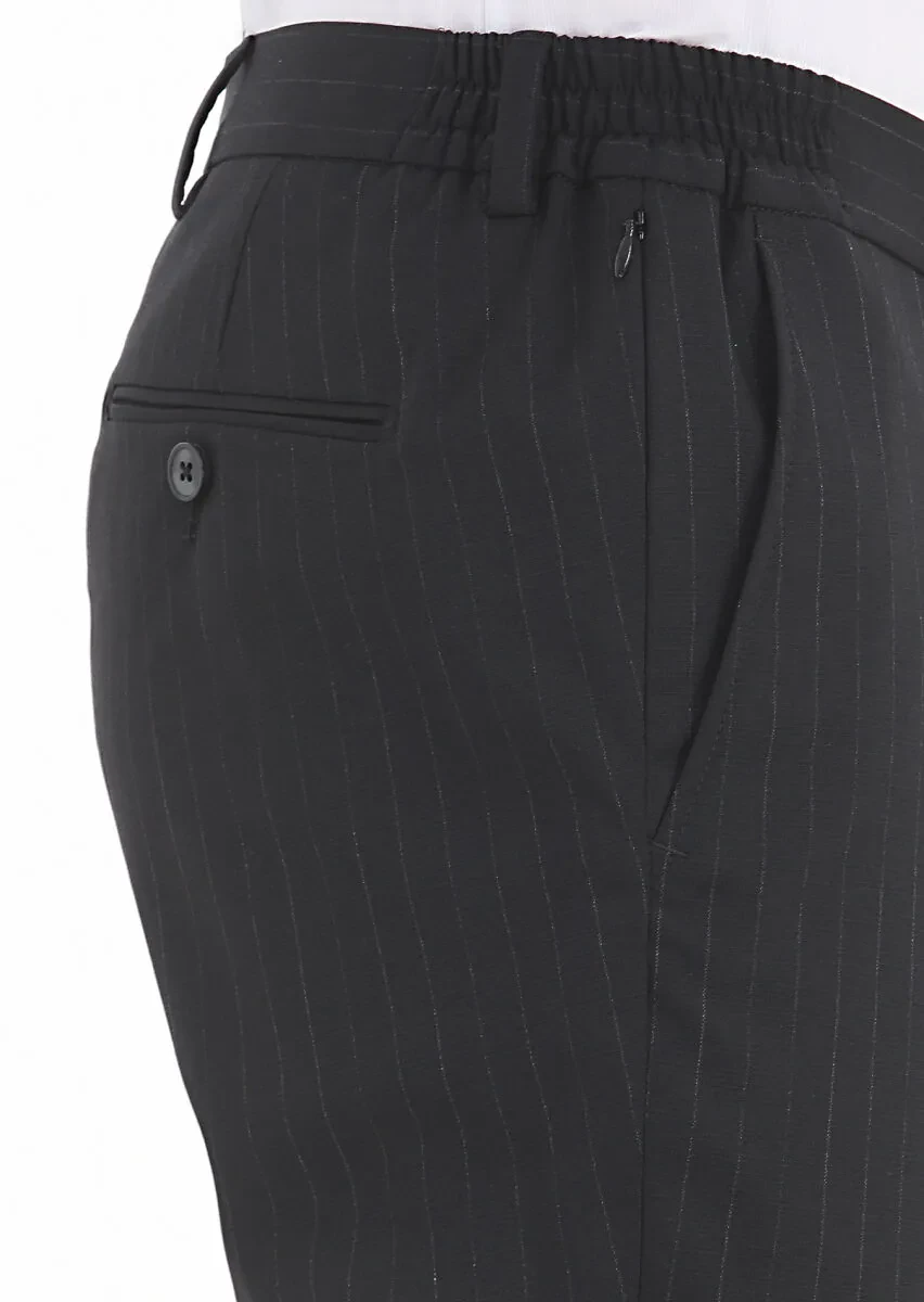 Black Striped Modern Fit Wool Blended Suit - 8