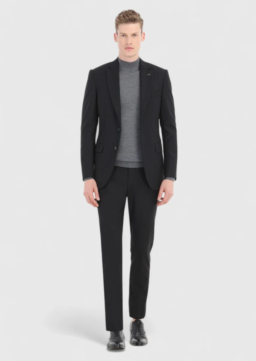 Black Striped Thin&Taller Slim Fit 100% Wool Suit - 1