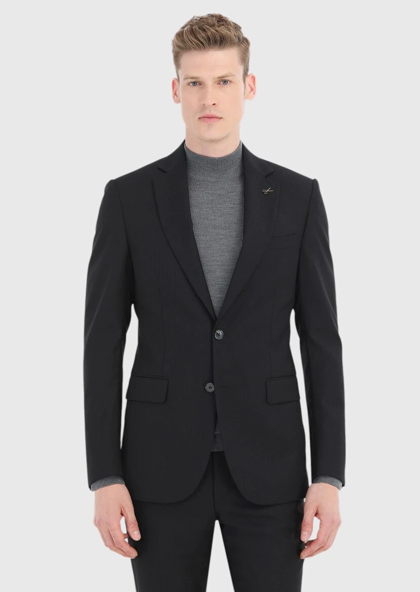 Black Striped Thin&Taller Slim Fit 100% Wool Suit - 2