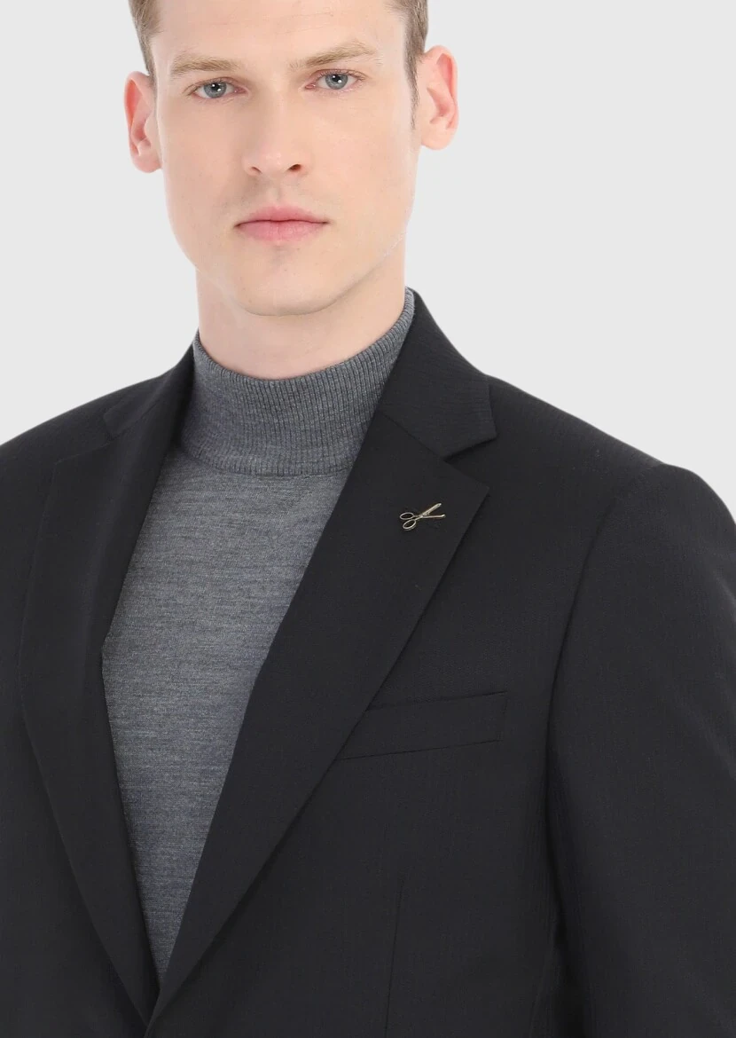 Black Striped Thin&Taller Slim Fit 100% Wool Suit - 3