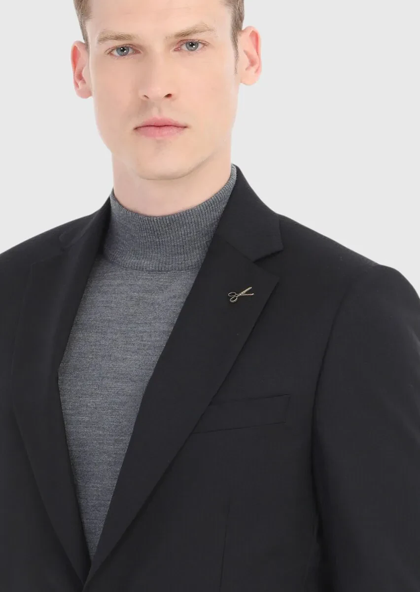 Black Striped Thin&Taller Slim Fit 100% Wool Suit - 3