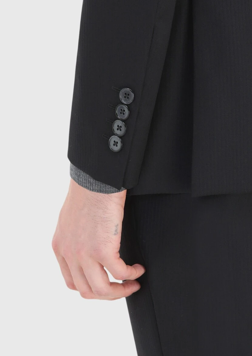 Black Striped Thin&Taller Slim Fit 100% Wool Suit - 4