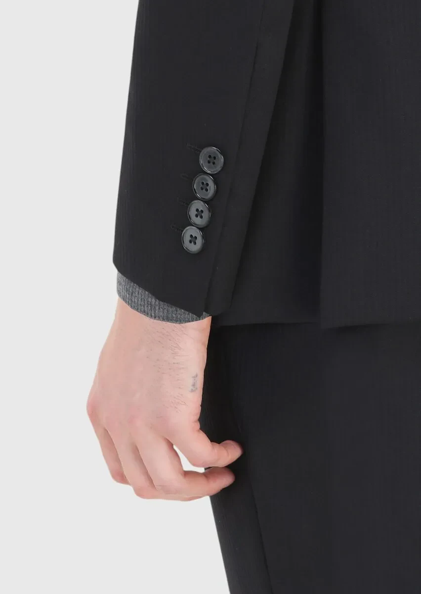 Black Striped Thin&Taller Slim Fit 100% Wool Suit - 4