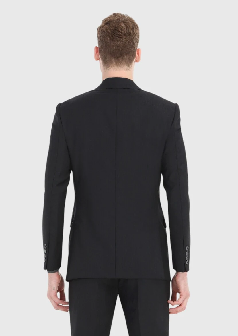 Black Striped Thin&Taller Slim Fit 100% Wool Suit - 5