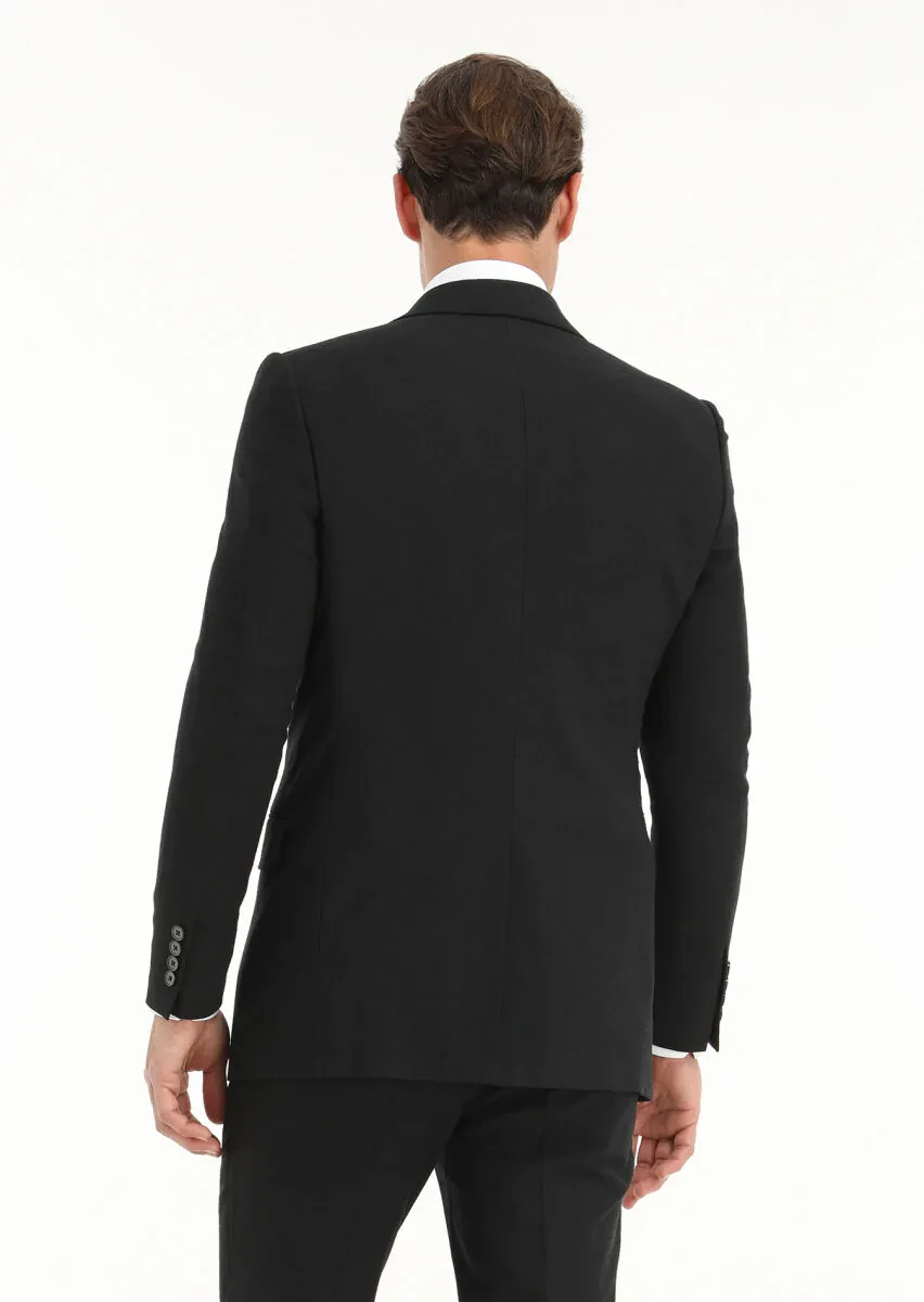 Black Striped Thin&Taller Slim Fit Wool Blended Suit - 4