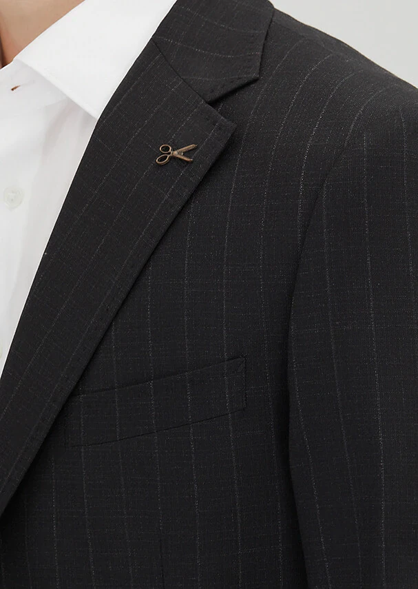 Black Striped Zeroweight Slim Fit 100% Wool Suit - 3