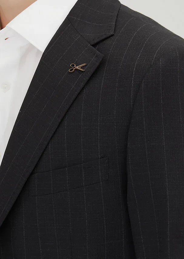 Black Striped Zeroweight Slim Fit 100% Wool Suit - 3