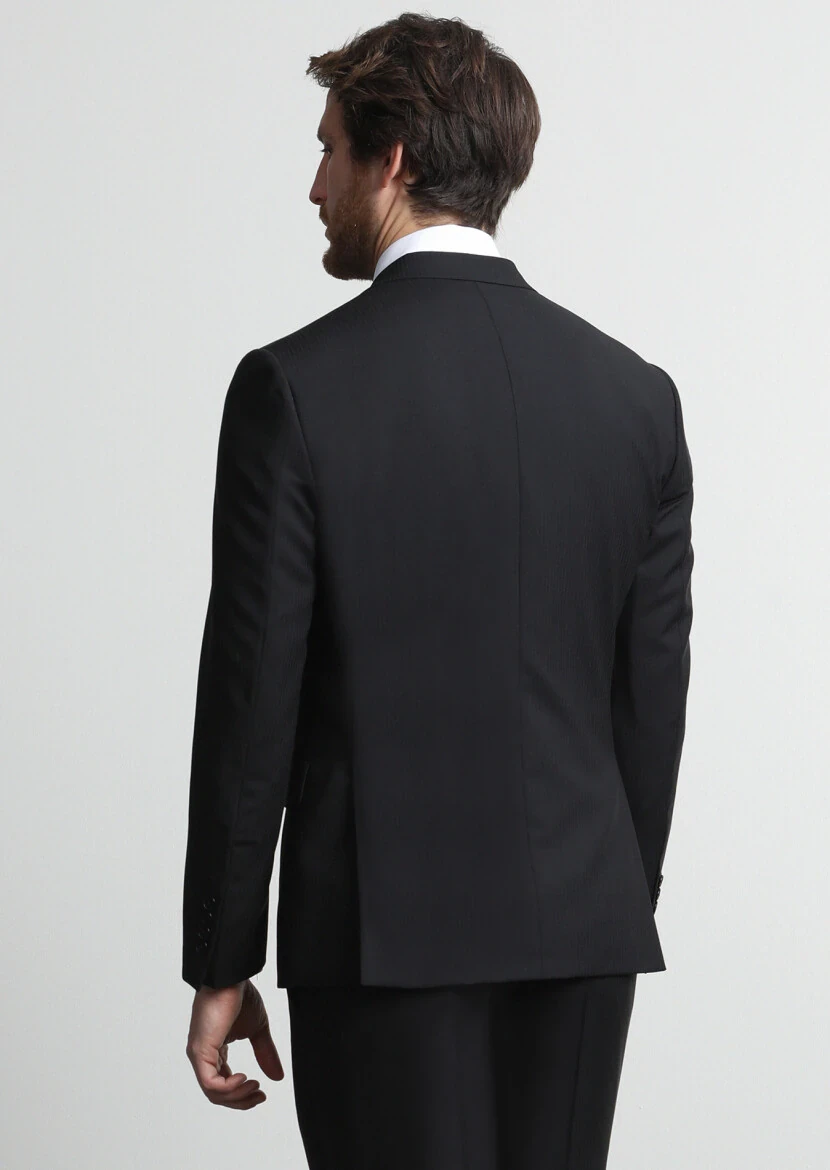 Black Striped Zeroweight Slim Fit Wool Blended Suit - 4