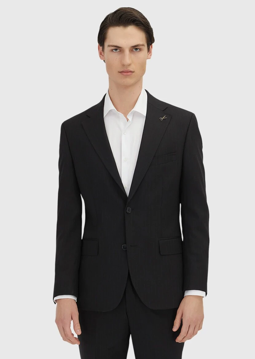 Black Striped Zeroweight Slim Fit Wool Blended Suit - RAMSEY