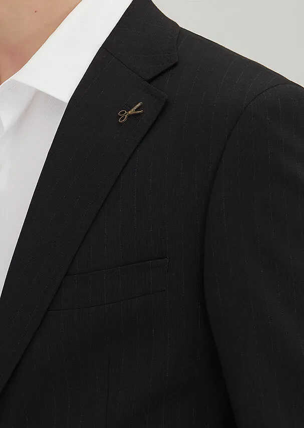 Black Striped Zeroweight Slim Fit Wool Blended Suit - 3