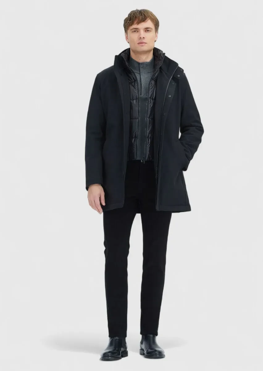 Black Turtleneck Casual Weaving Coat - 2