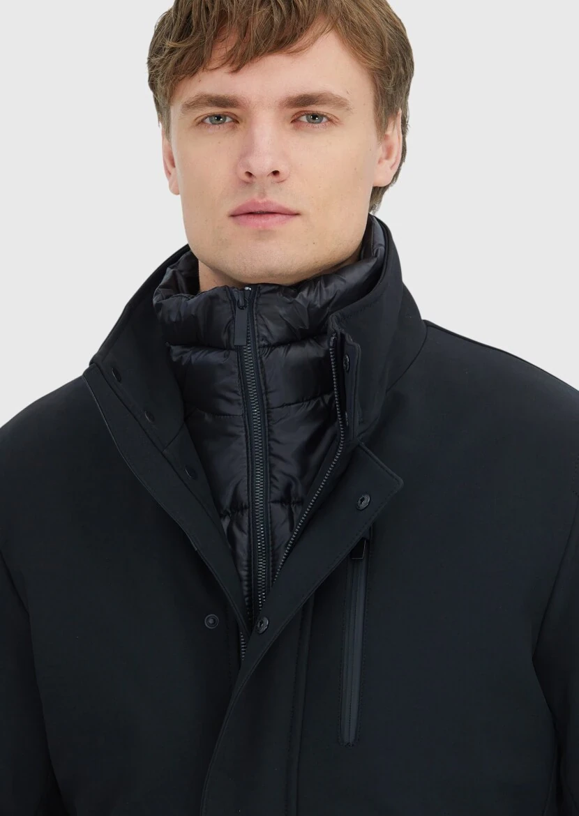 Black Turtleneck Casual Weaving Coat - 4