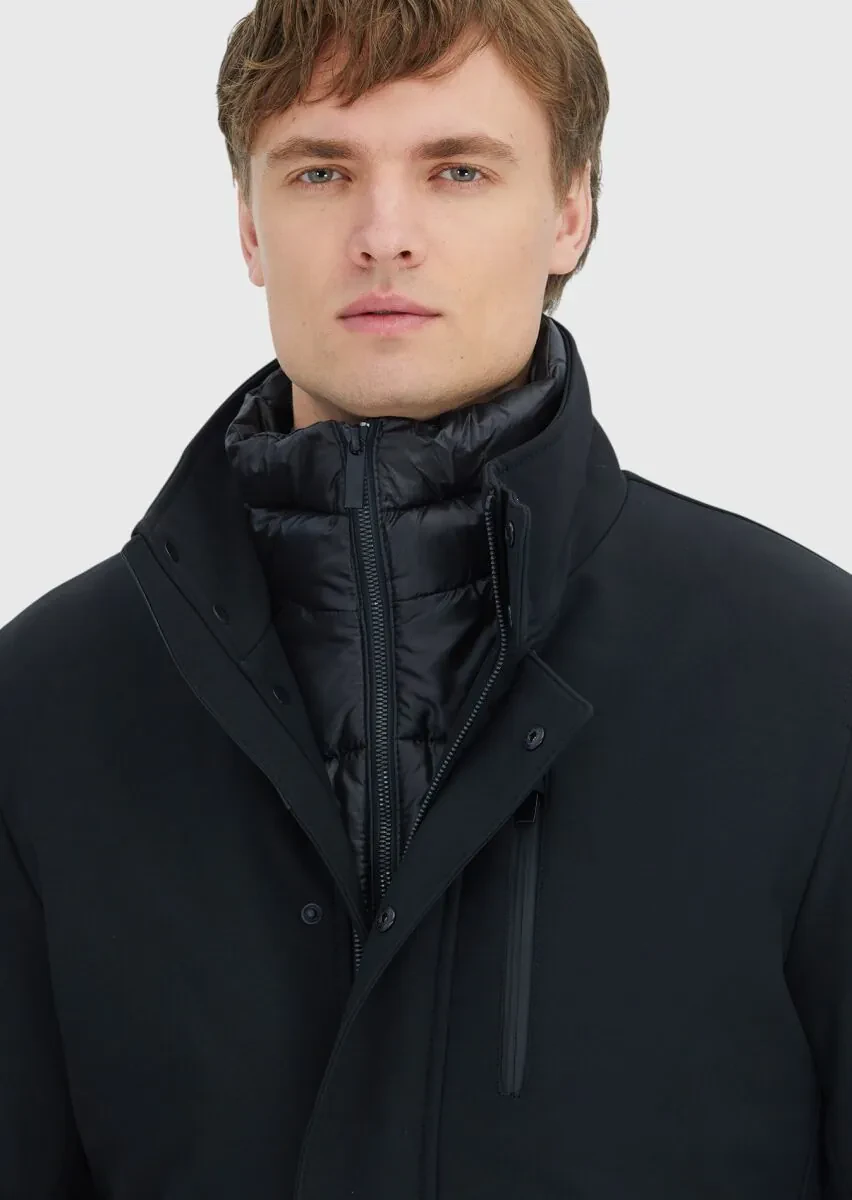 Black Turtleneck Casual Weaving Coat - 4