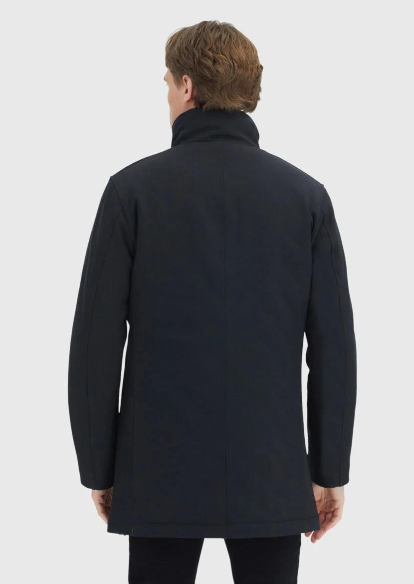 Black Turtleneck Casual Weaving Coat - 6