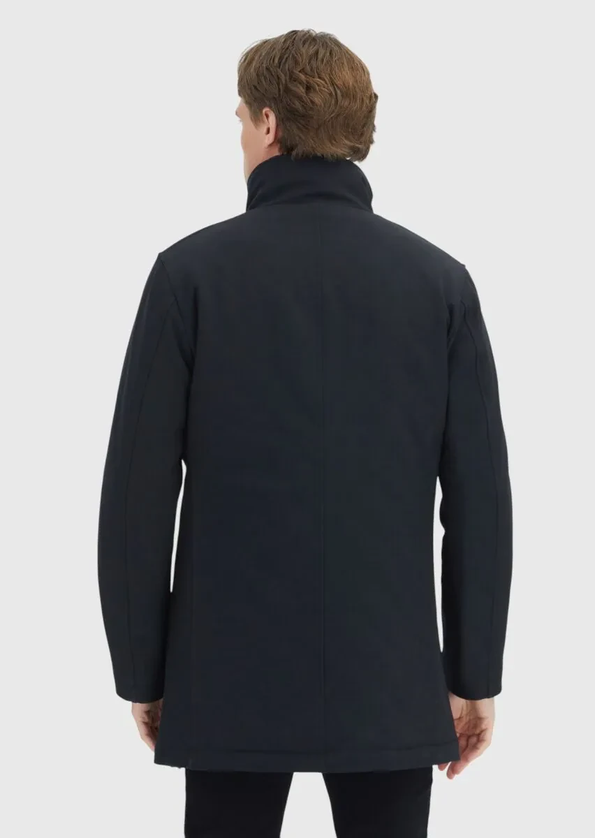 Black Turtleneck Casual Weaving Coat - 6