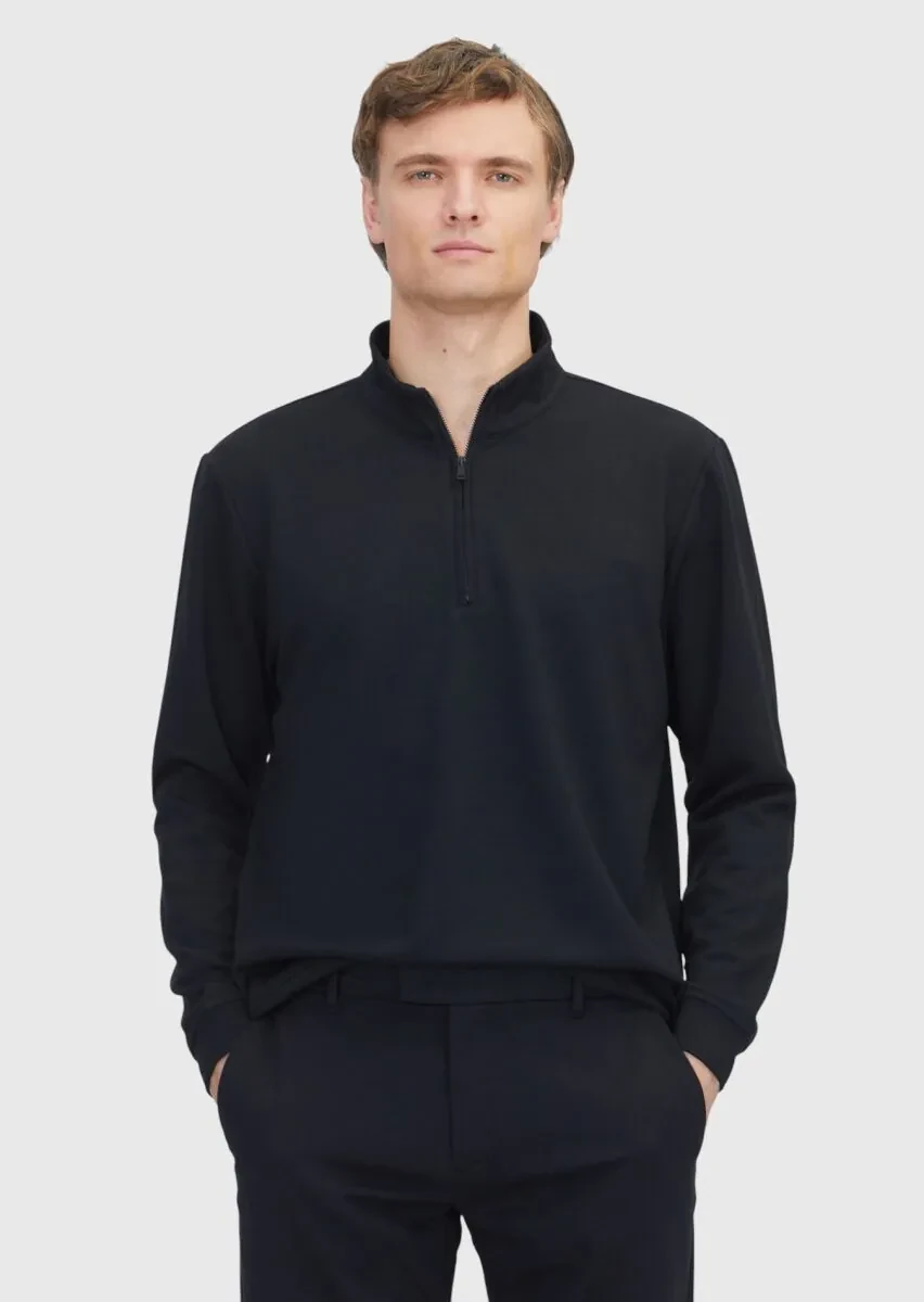 Black Turtleneck Plain Sweatshirt - 1