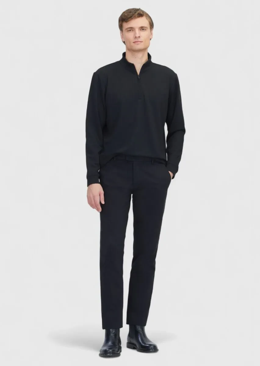 Black Turtleneck Plain Sweatshirt - 2