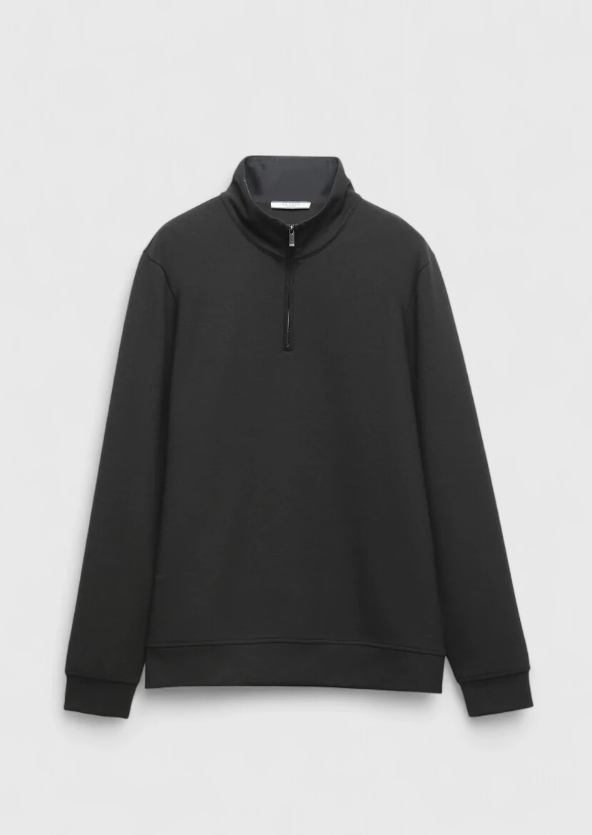 Black Turtleneck Plain Sweatshirt - 6